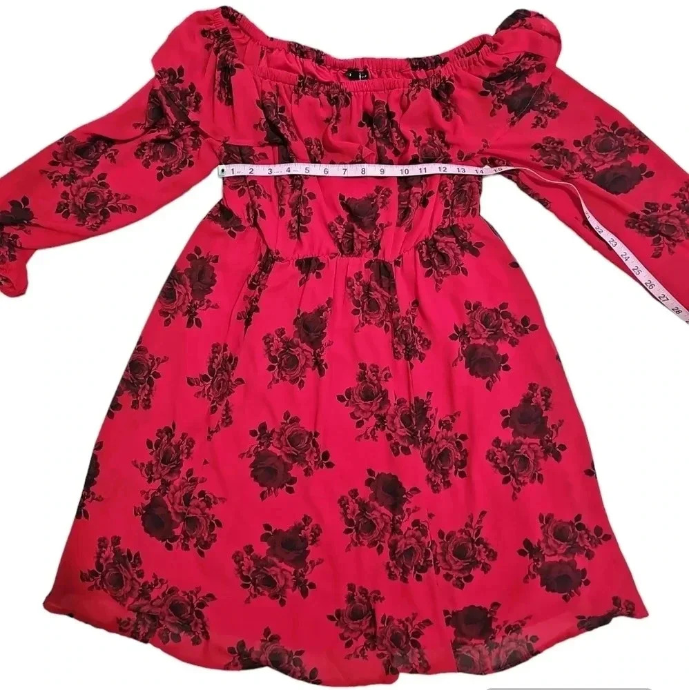 Torrid Women Size 0 Red Black Floral Chiffon Dress Gothic Cottagecore Romantic - Picture 7 of 8